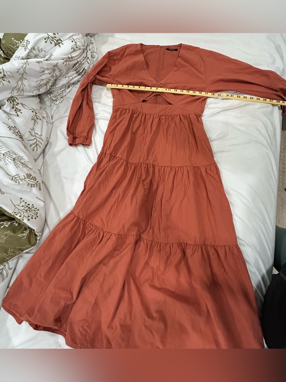 Madewell Cottagecore Midi Dress Rust Orange Tiered Boho Size 8